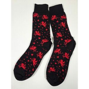 Cupid Crew Socks Unisex One Size Black Red Valentine Heart Novelty NEW